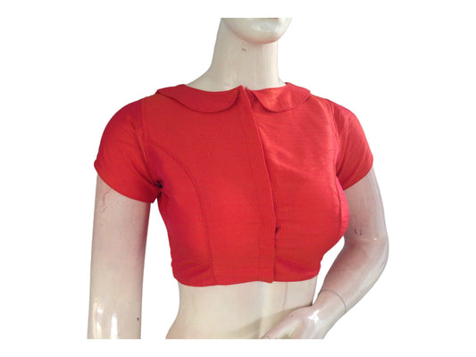 Peach Orange Color Semi Silk Plain PeterPan Collar Readymade saree blouse