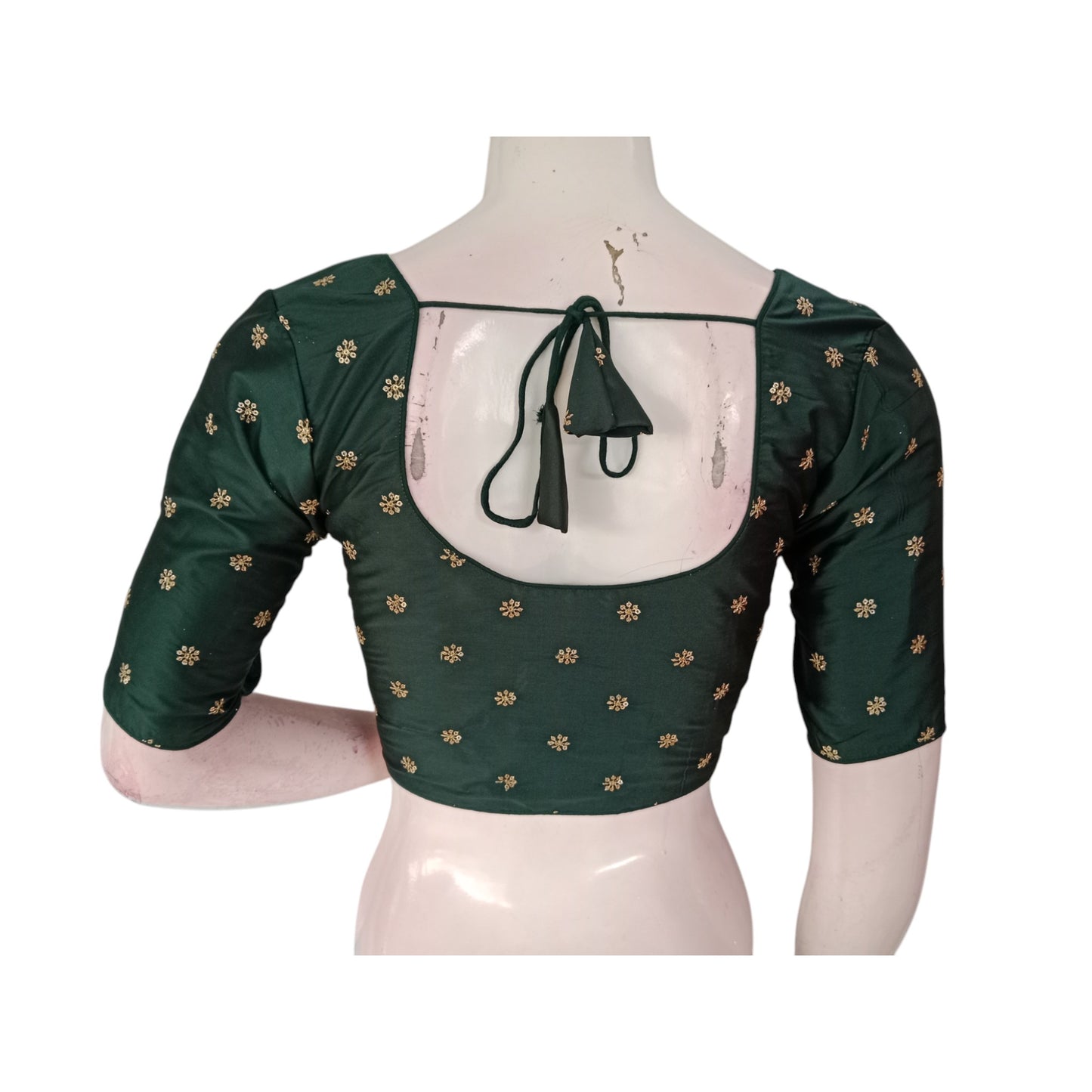 Forest Green Elegance: Dark Green Semi-Silk Blouse with Intricate Embroidery