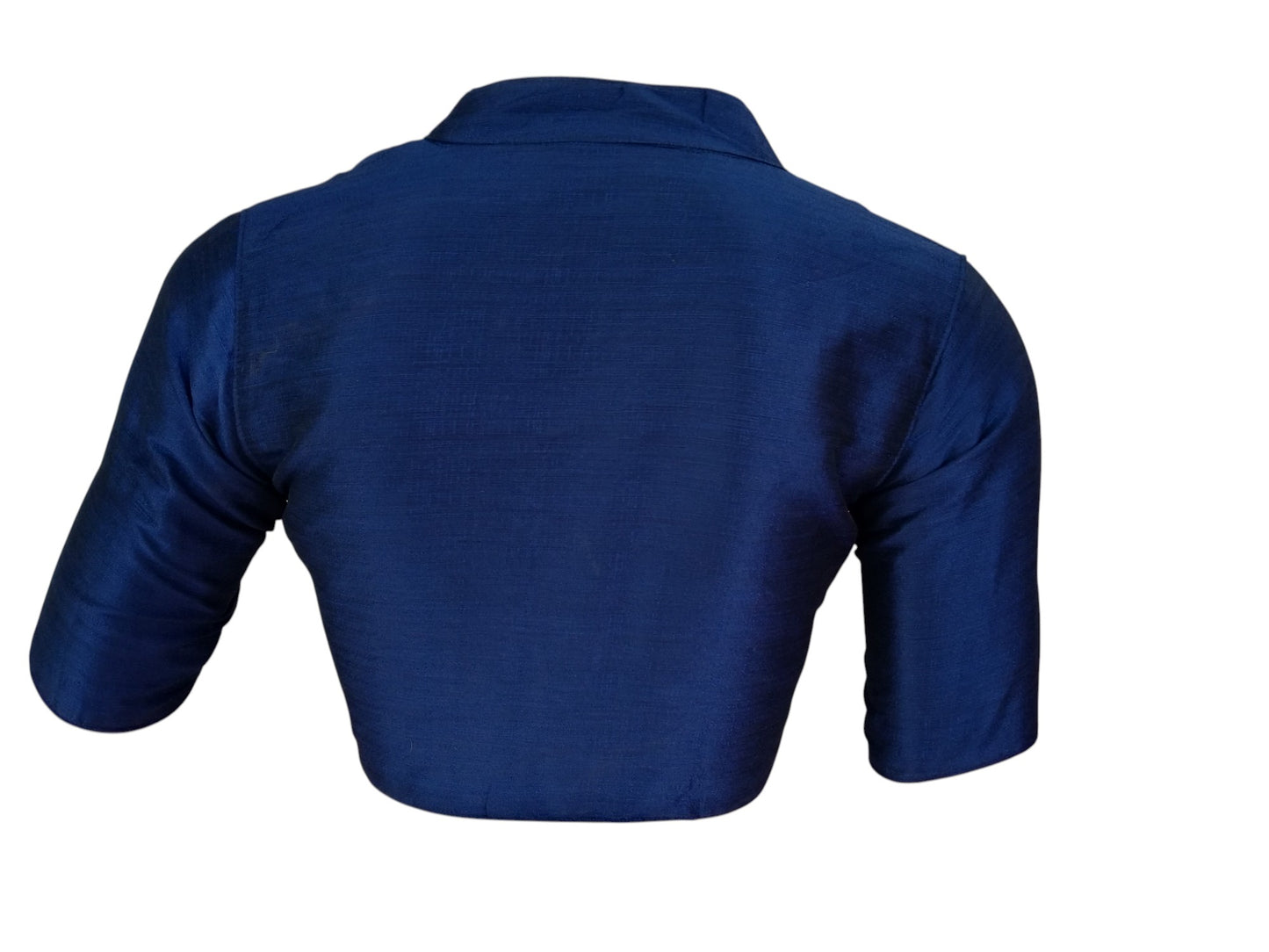 Navy Blue Semi Raw Silk Saree Blouse β Collar Neck, Stitched & Ready to Wear with Cotton Lining & Padding