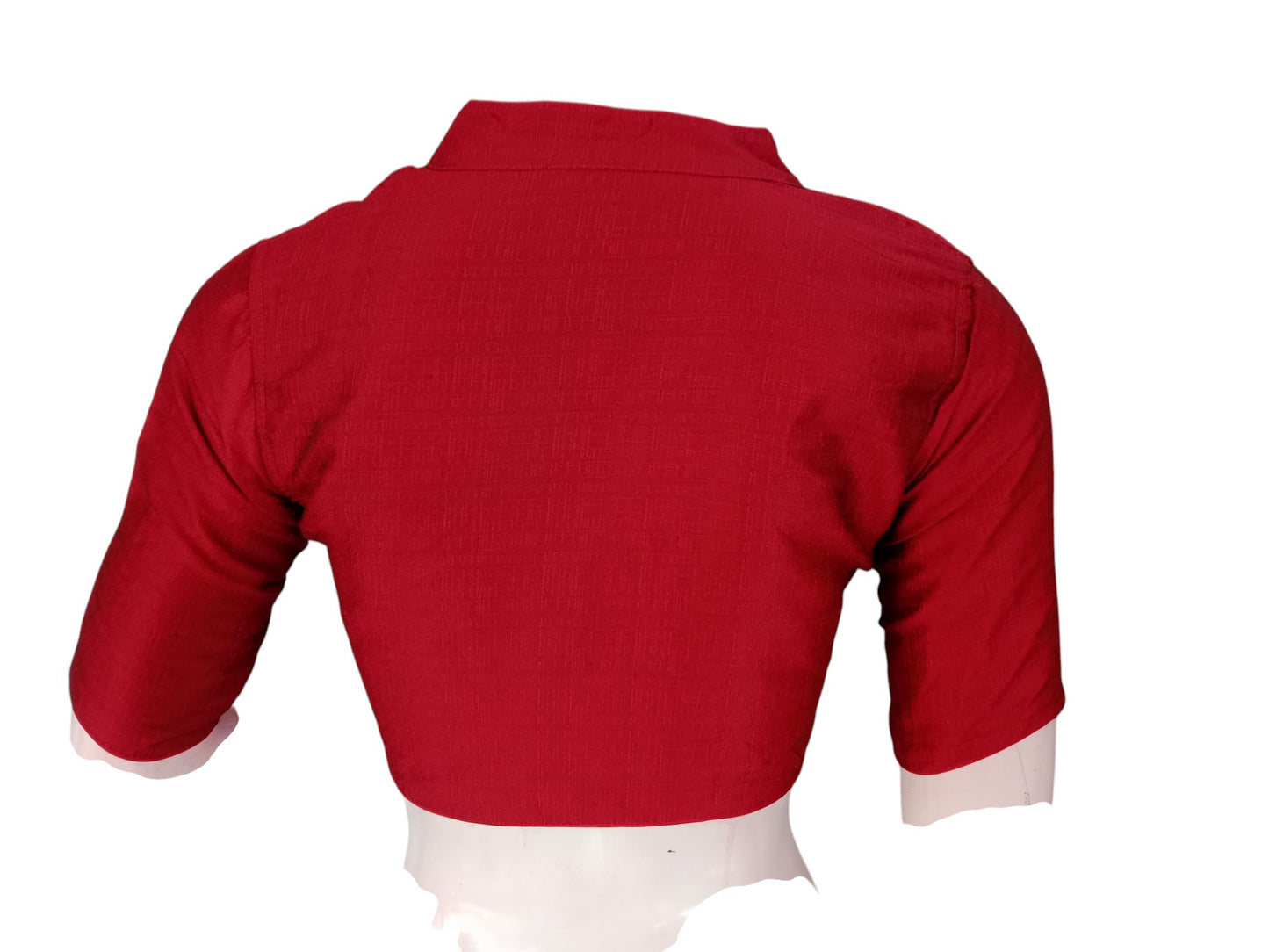 Maroon Semi Raw Silk Saree Blouse β Collar Neck, Stitched & Ready to Wear with Cotton Lining & Padding