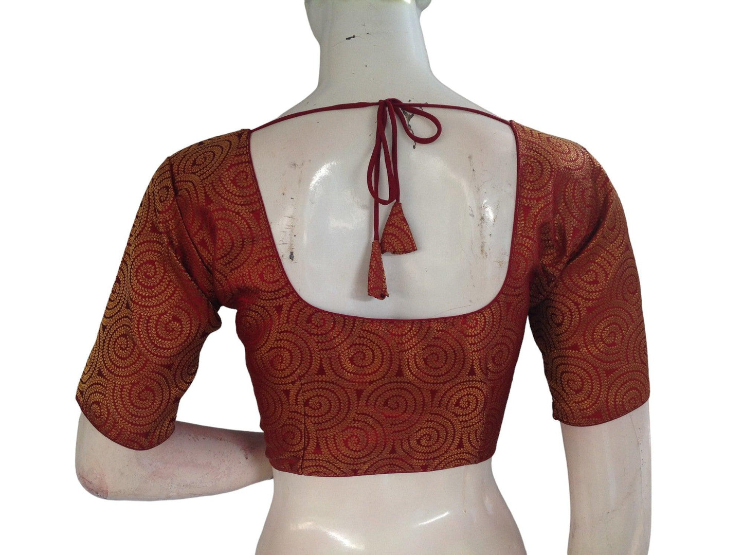 Maroon Color Brocade Readymade Saree Blouse, Indian Traditional Blouse - D3blouses