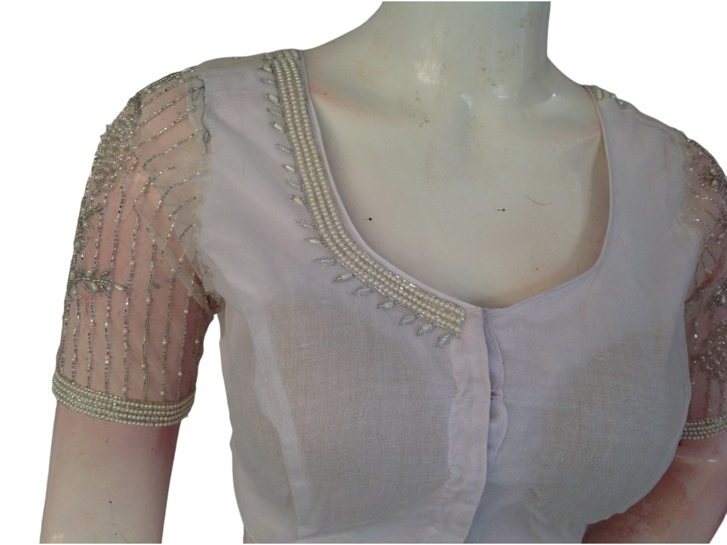 Pearl Perfection: Readymade Aari Handwork Readymade Saree Blouse
