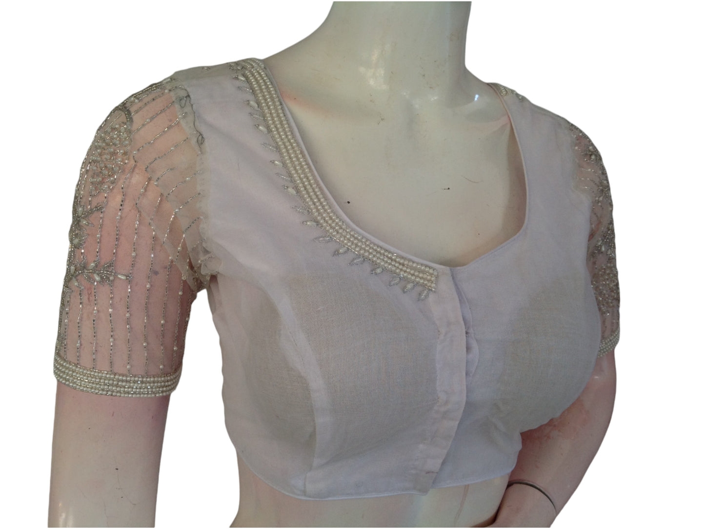 Pearl Perfection: Readymade Aari Handwork Readymade Saree Blouse