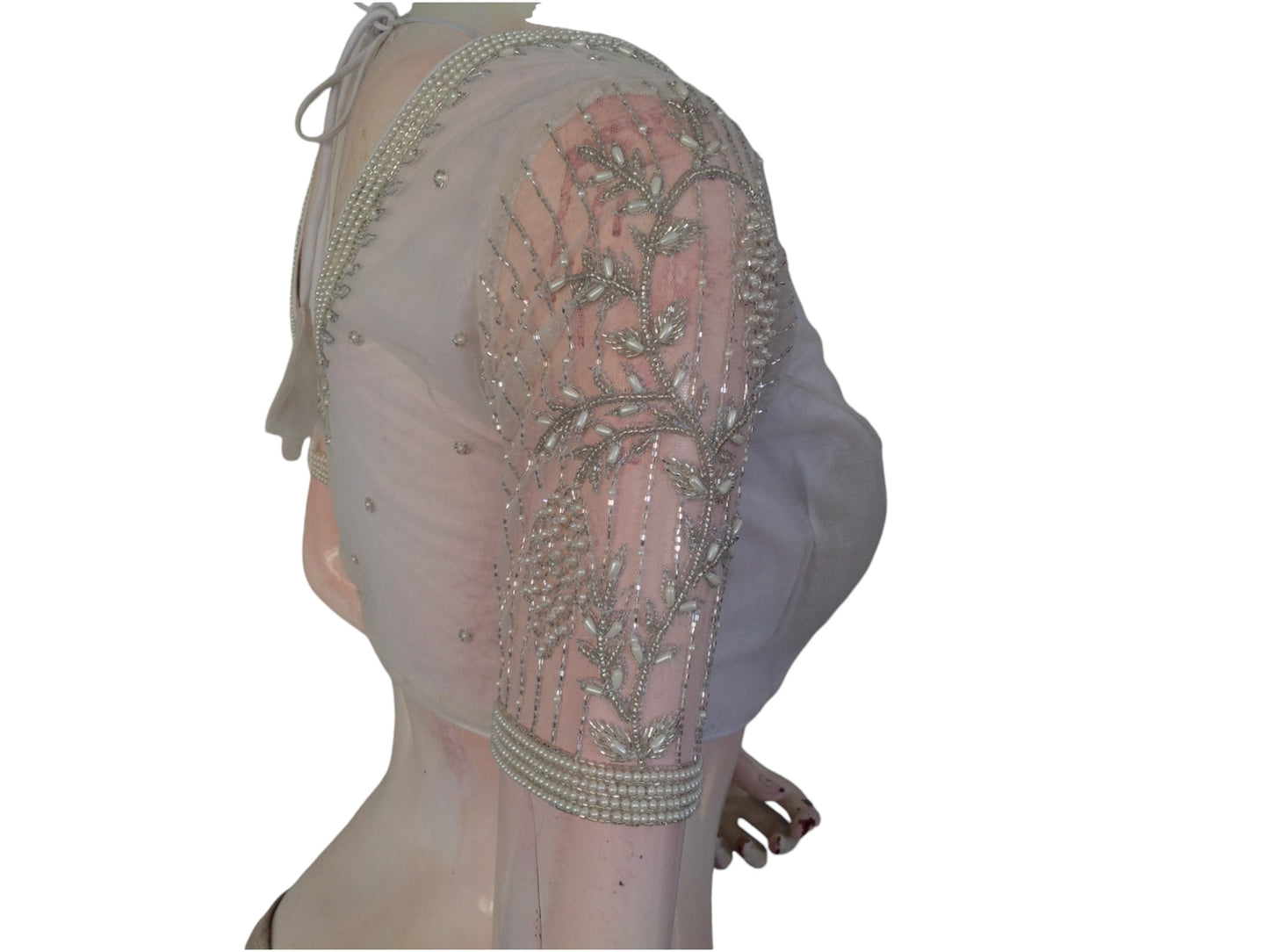 Pearl Perfection: Readymade Aari Handwork Readymade Saree Blouse