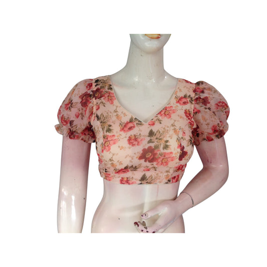 Timeless Elegance: Beige Color Organza Puff Sleeve Readymade Blouse