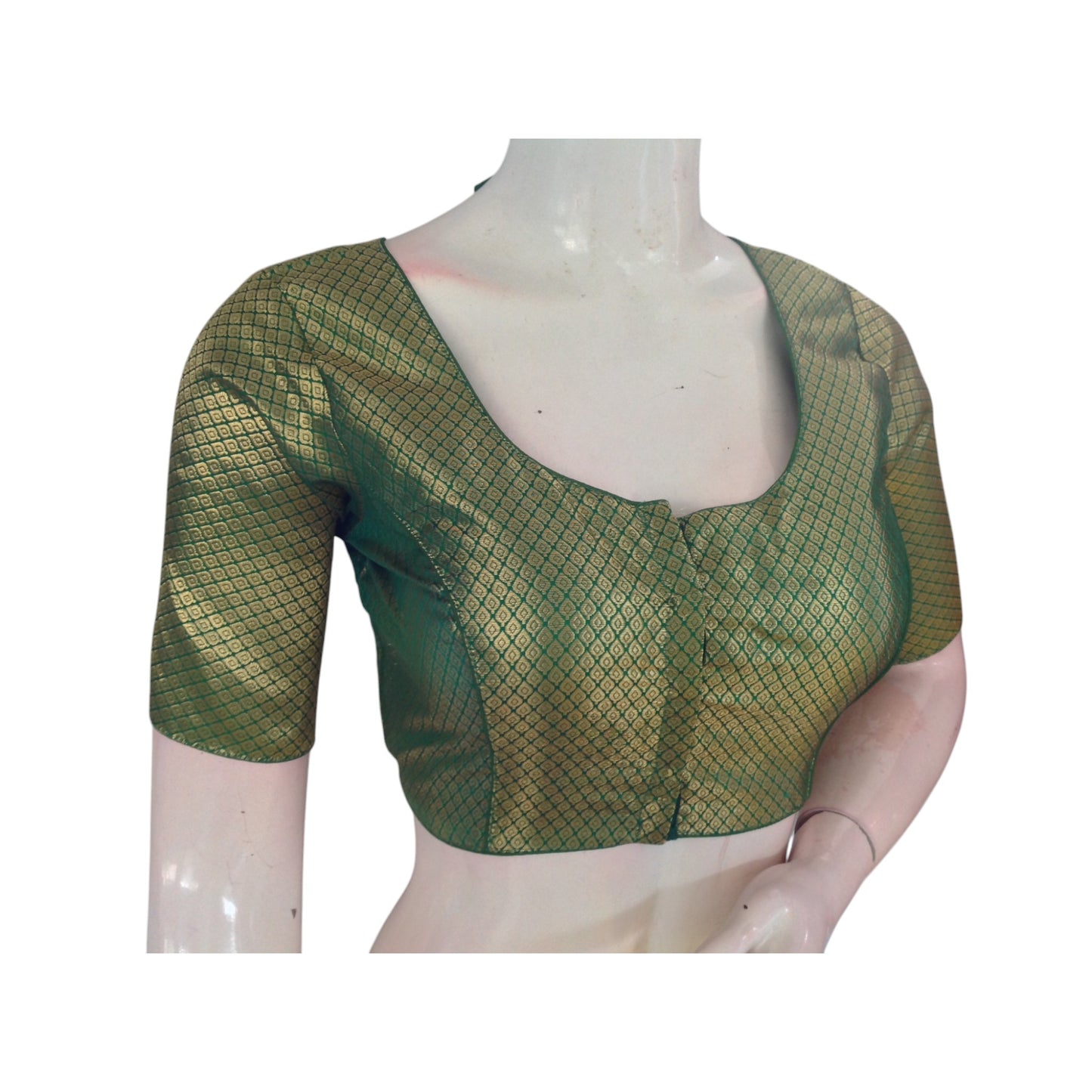 Emerald Elegance: A Luxurious Green Brocade Silk Readymade Blouse