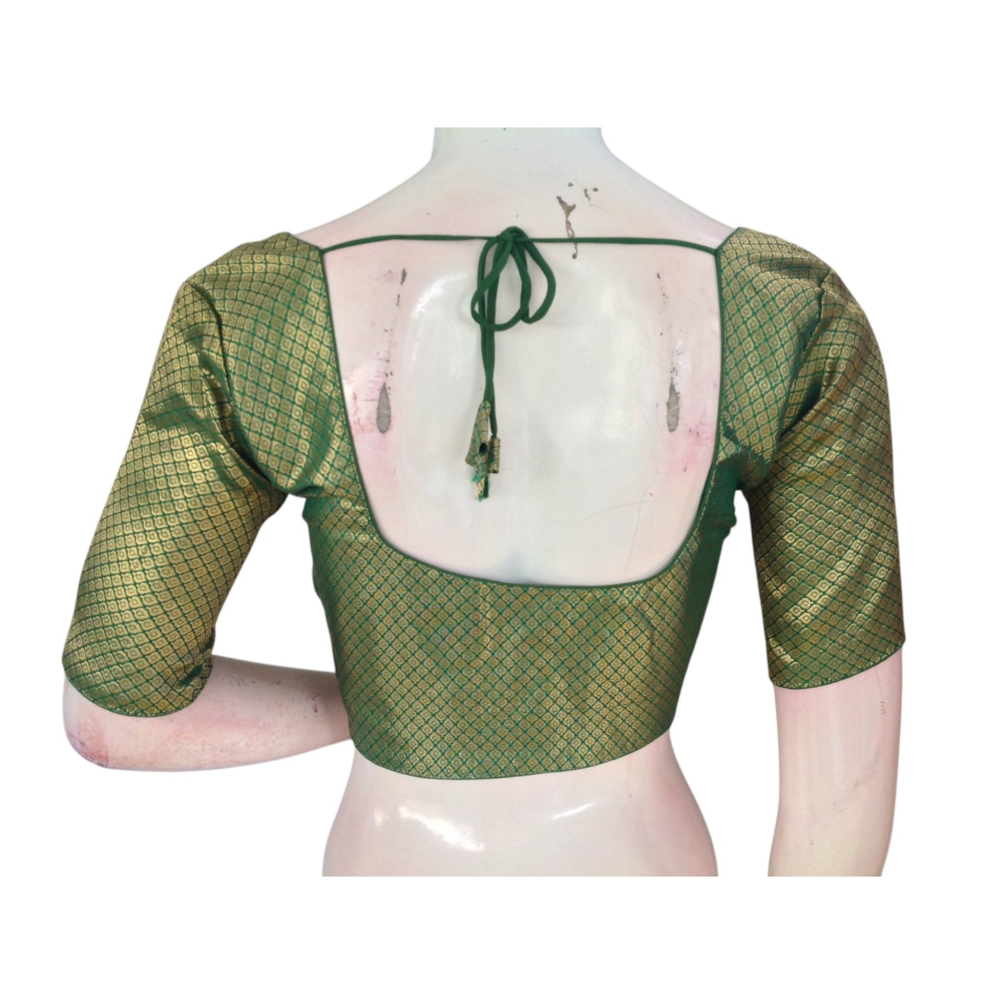 Emerald Elegance: A Luxurious Green Brocade Silk Readymade Blouse