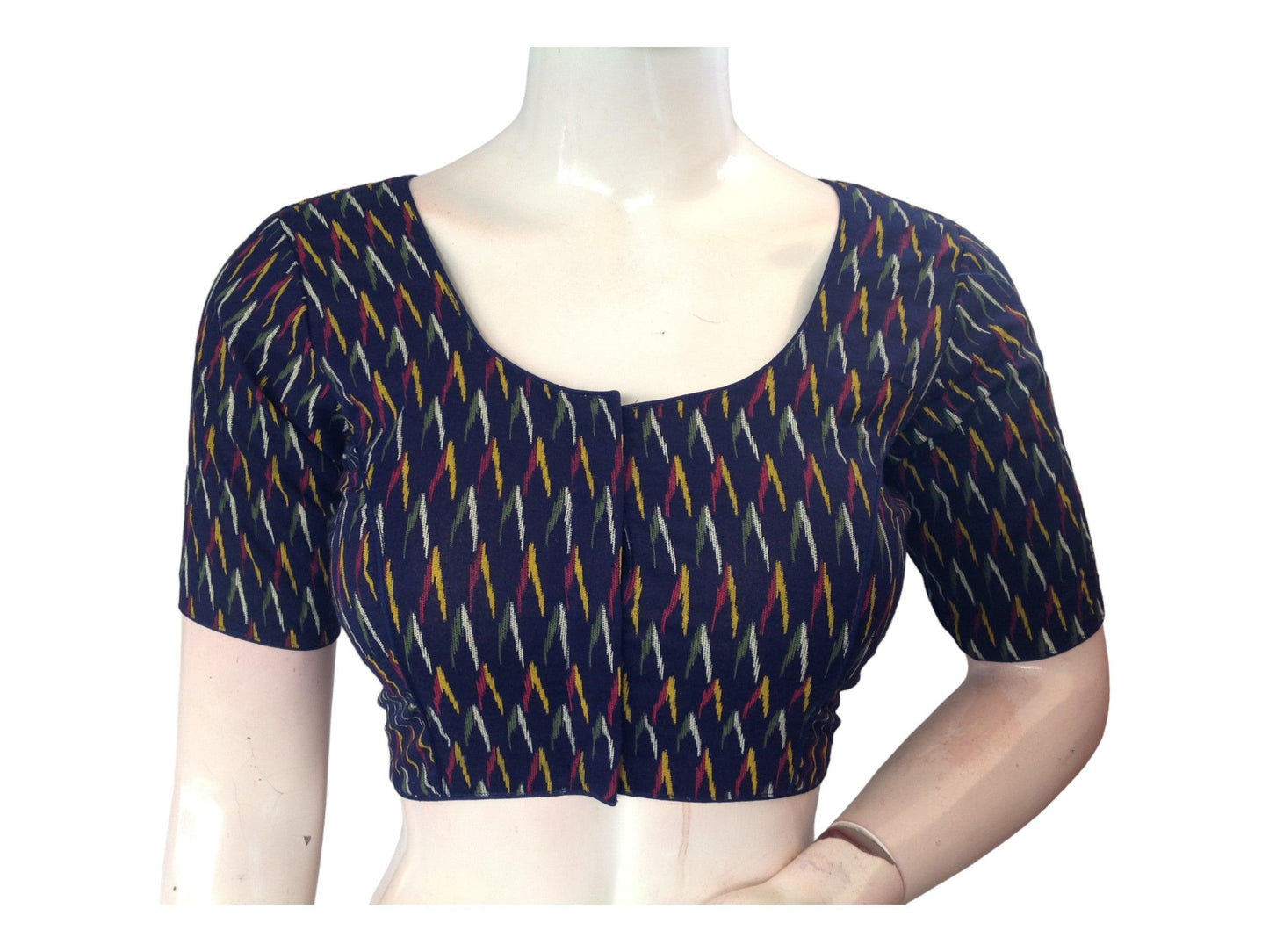 Navy Blue Saree Bouse, Cotton Readymade blouse, Trendy Indian Saree Choli top, Plus Size Blouse - D3blouses