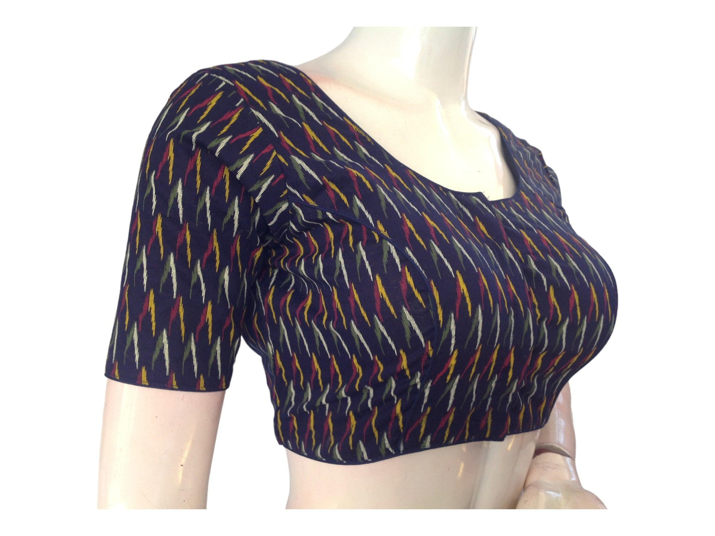 Navy Blue Saree Bouse, Cotton Readymade blouse, Trendy Indian Saree Choli top, Plus Size Blouse - D3blouses