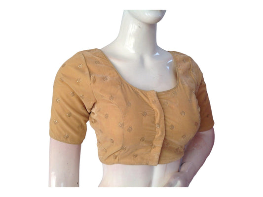 Gold Saree Blouse, Velvet Readymade blouse, Indian Saree Choli top Online - D3blouses