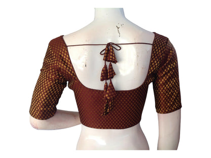 Brown Color Brocade Silk Readymade Saree Blouse, Indian silk Choli Top