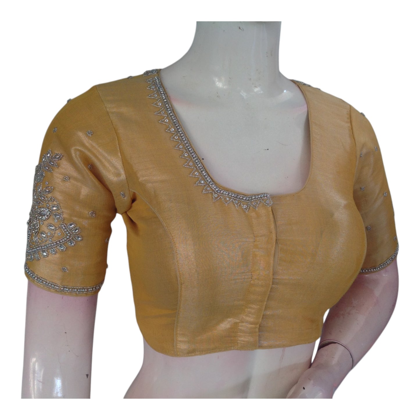 Luminous Pastel Yellow Blouse | Silver Aari Detail | Tissue Silk