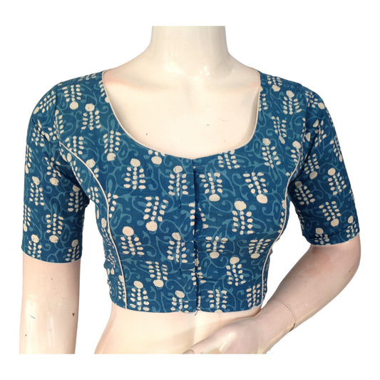 Teal Blue High Neck Cotton Blouse |Traditional Indian Craftsmanship