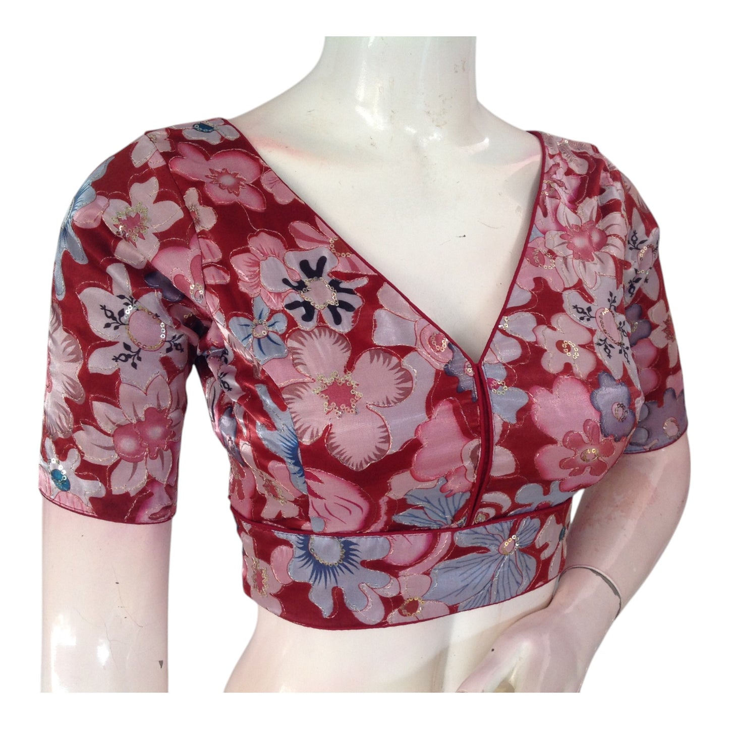 Sparkling Wine colour Organza Saree Blouse | Sequin Party Choli | Festive Top