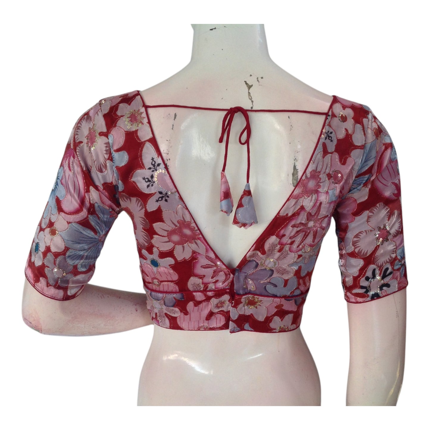 Sparkling Wine colour Organza Saree Blouse | Sequin Party Choli | Festive Top