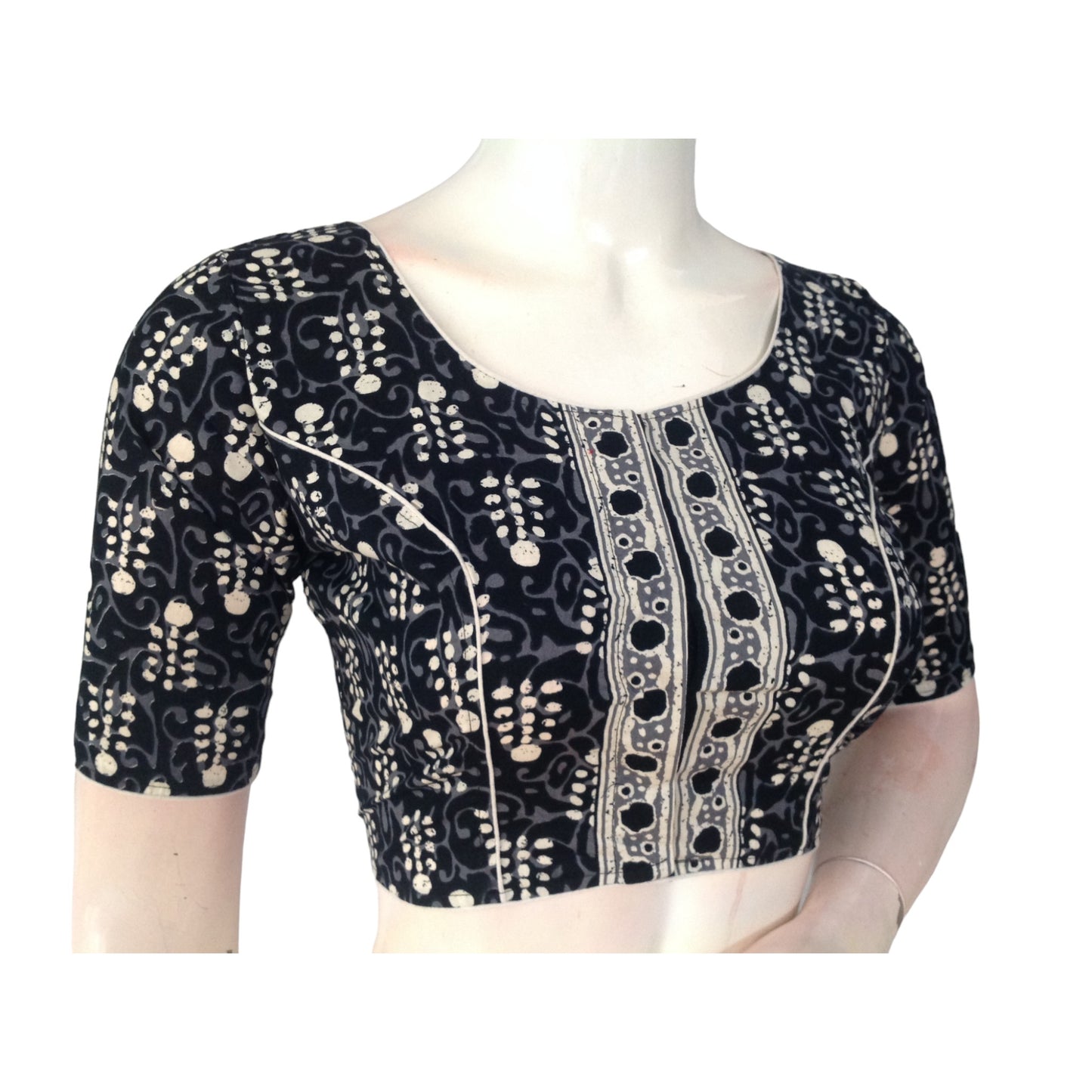 Timeless Sophistication: Black Cotton High-Neck Blouse for Sarees