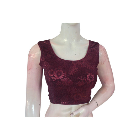 Gorgeous Dark Purple Color Designer Boat Neck Sleeveless Readymade  Blouse