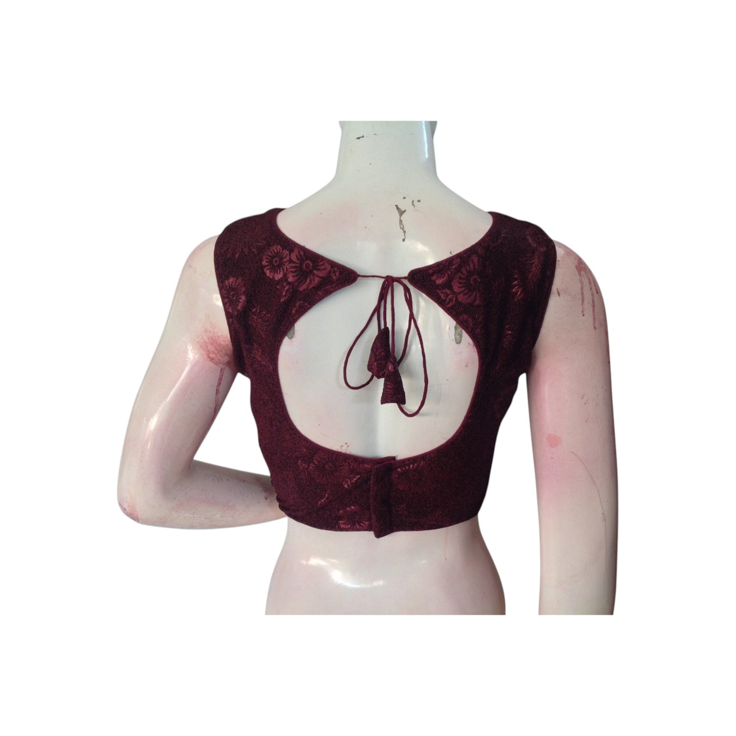 Gorgeous Dark Purple Color Designer Boat Neck Sleeveless Readymade Blouse