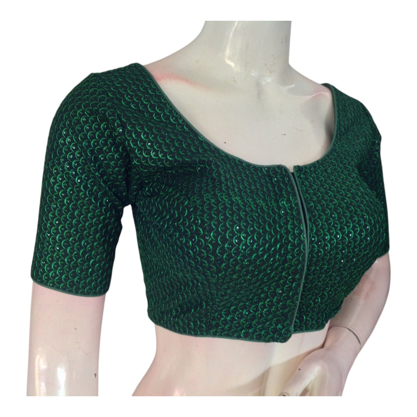 Emerald Green Semi Silk Blouse | Indian Designer Blouse
