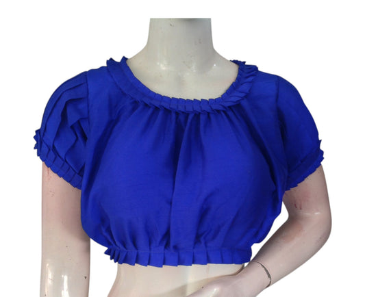 Sapphire Blue Swirl: Trendy Frill Designer Partywear Trendy Saree Blouse