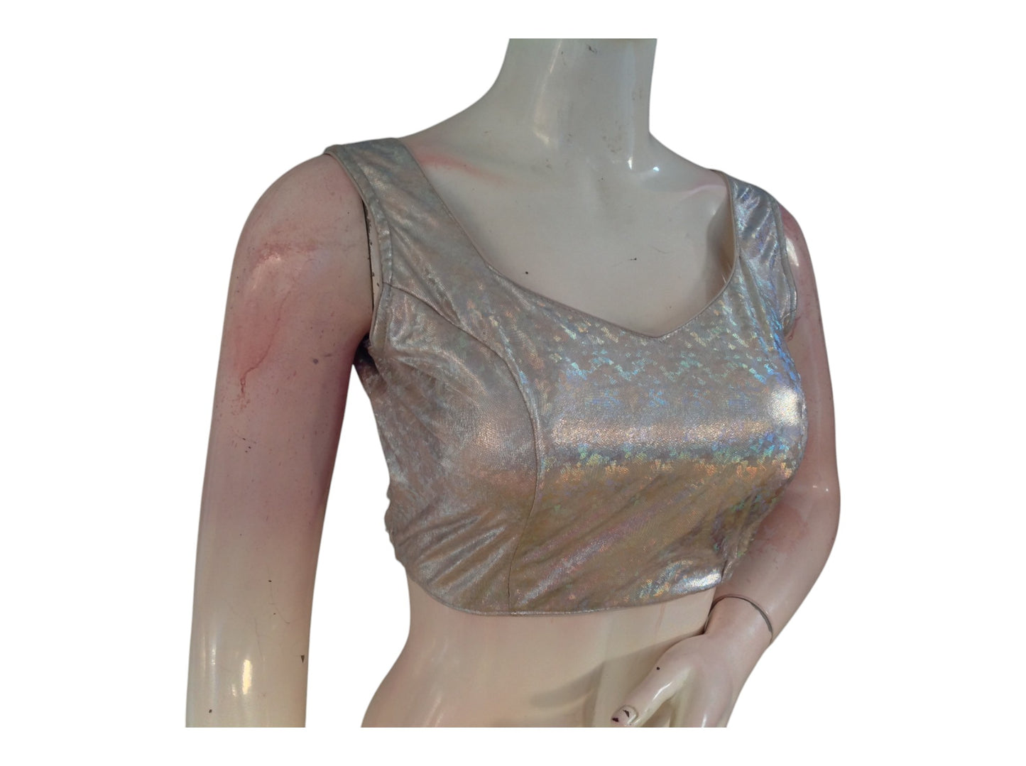 Elegant Pastel Brown Silver Mixed Nylon Spandex Saree Blouse for Party Wear