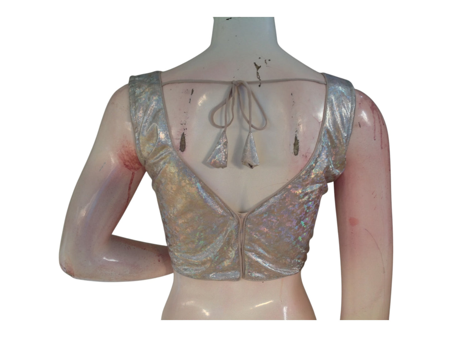 Elegant Pastel Brown Silver Mixed Nylon Spandex Saree Blouse for Party Wear