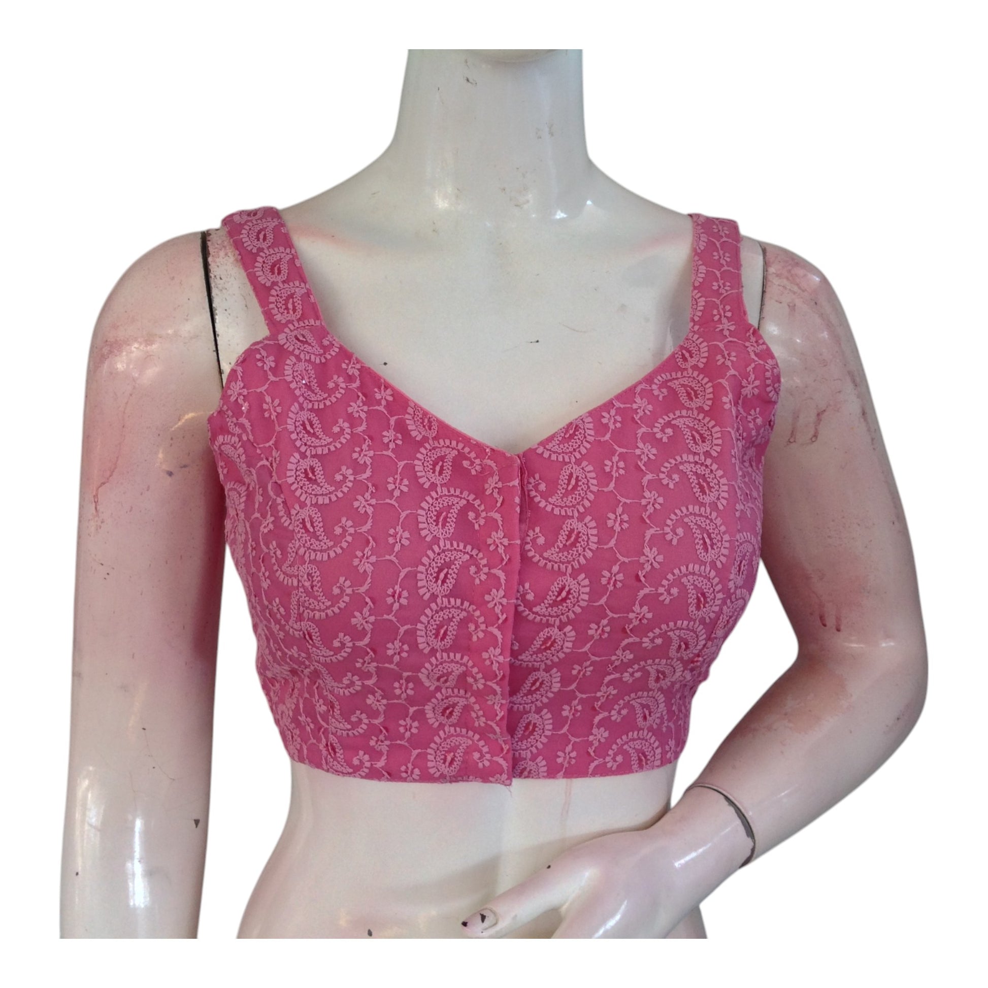 Pastel Magenta Chikankari Spaghetti Strap Saree Blouse - Delicate Designer Wear
