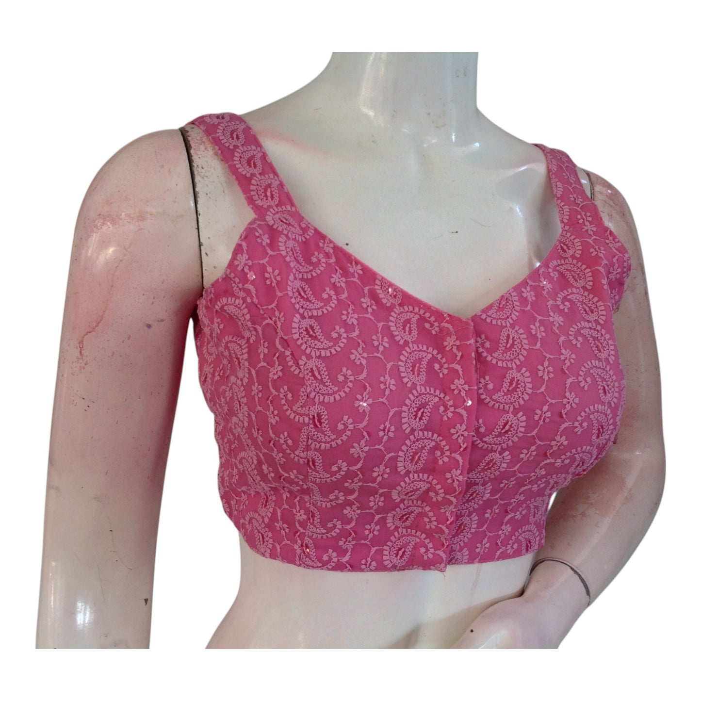 Pastel Magenta Chikankari Spaghetti Strap Saree Blouse - Delicate Designer Wear