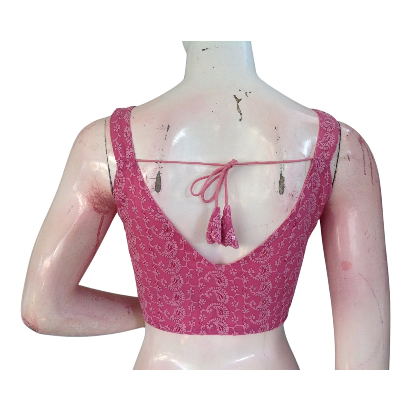 Pastel Magenta Chikankari Spaghetti Strap Saree Blouse - Delicate Designer Wear