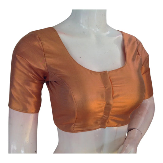 Copper Color Plain Tissue Silk Ready made Saree Blouse - D3blouses