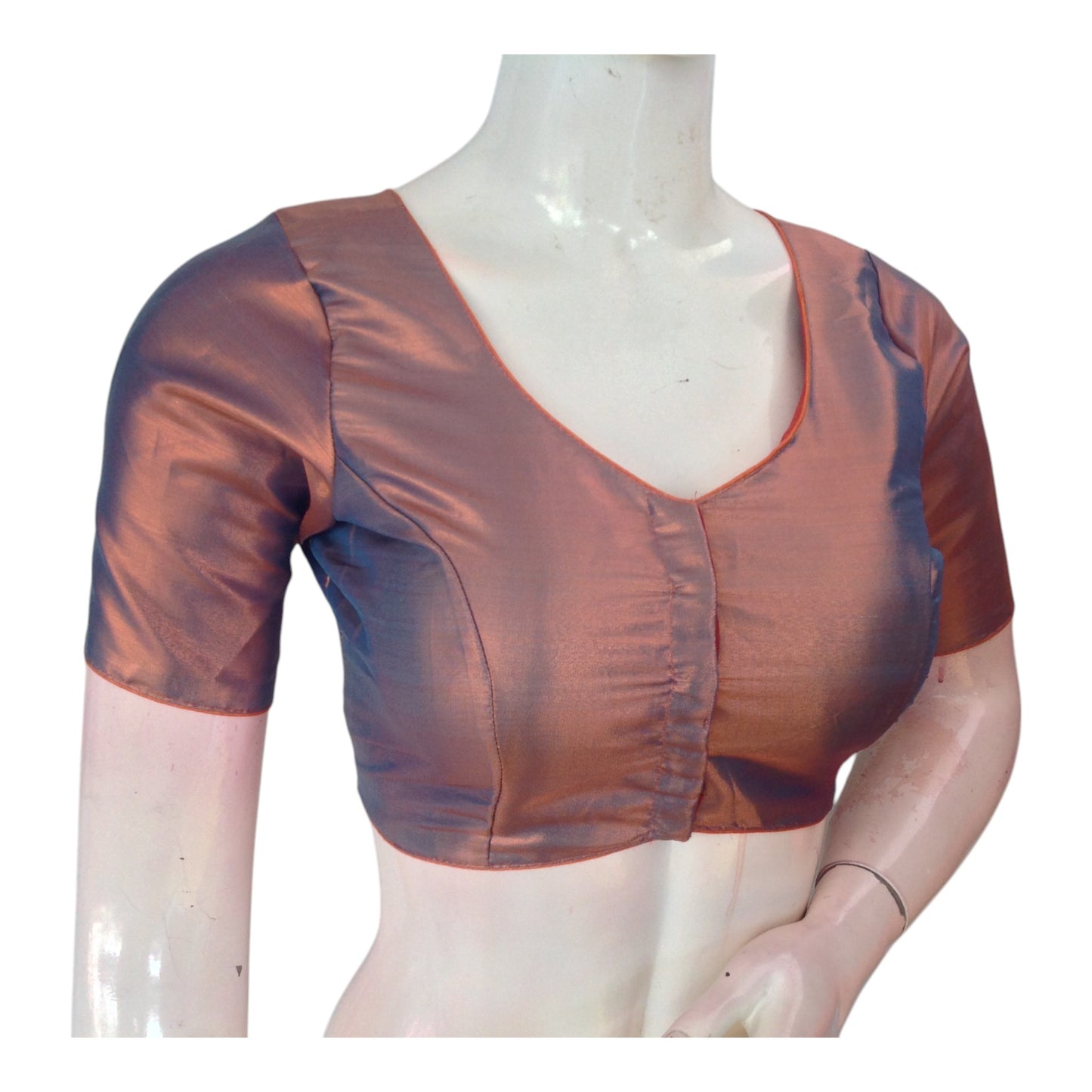 Copper Teal Shimmer Tissue Silk Ready made Blouse | Festive & Wedding Wear