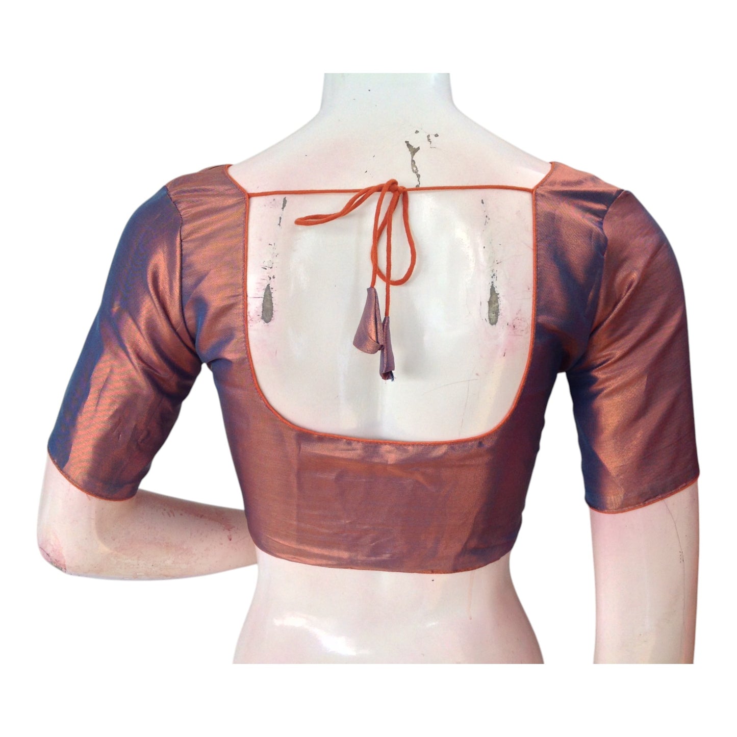 Copper Teal Shimmer Tissue Silk Ready made Blouse | Festive & Wedding Wear