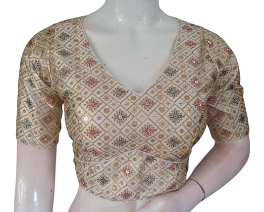 Versatile Off-White Semi-Silk Blouse: Multi-Thread Work, Ready to Wear