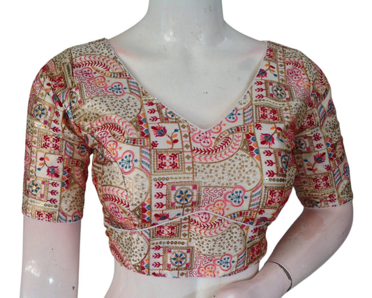 Luxurious Off-White Semi-Silk Blouse with Detailed Multi-Thread Embroidery