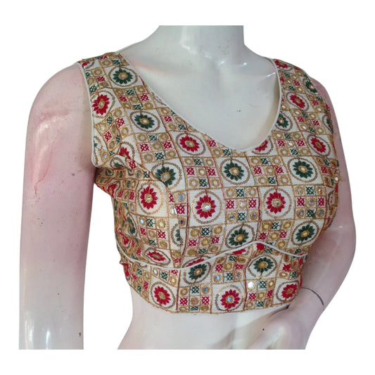 Classic Off-White Color Floral Embroidered Readymade Saree Blouse - D3blouses