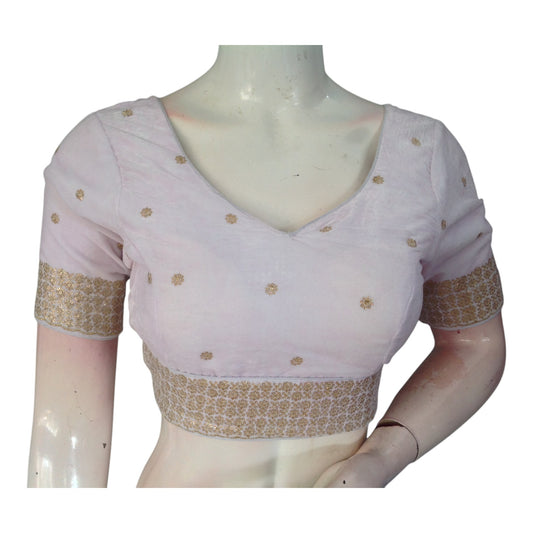 Off-White Color Sequined Velvet V-Neck Designer Readymade Blouse