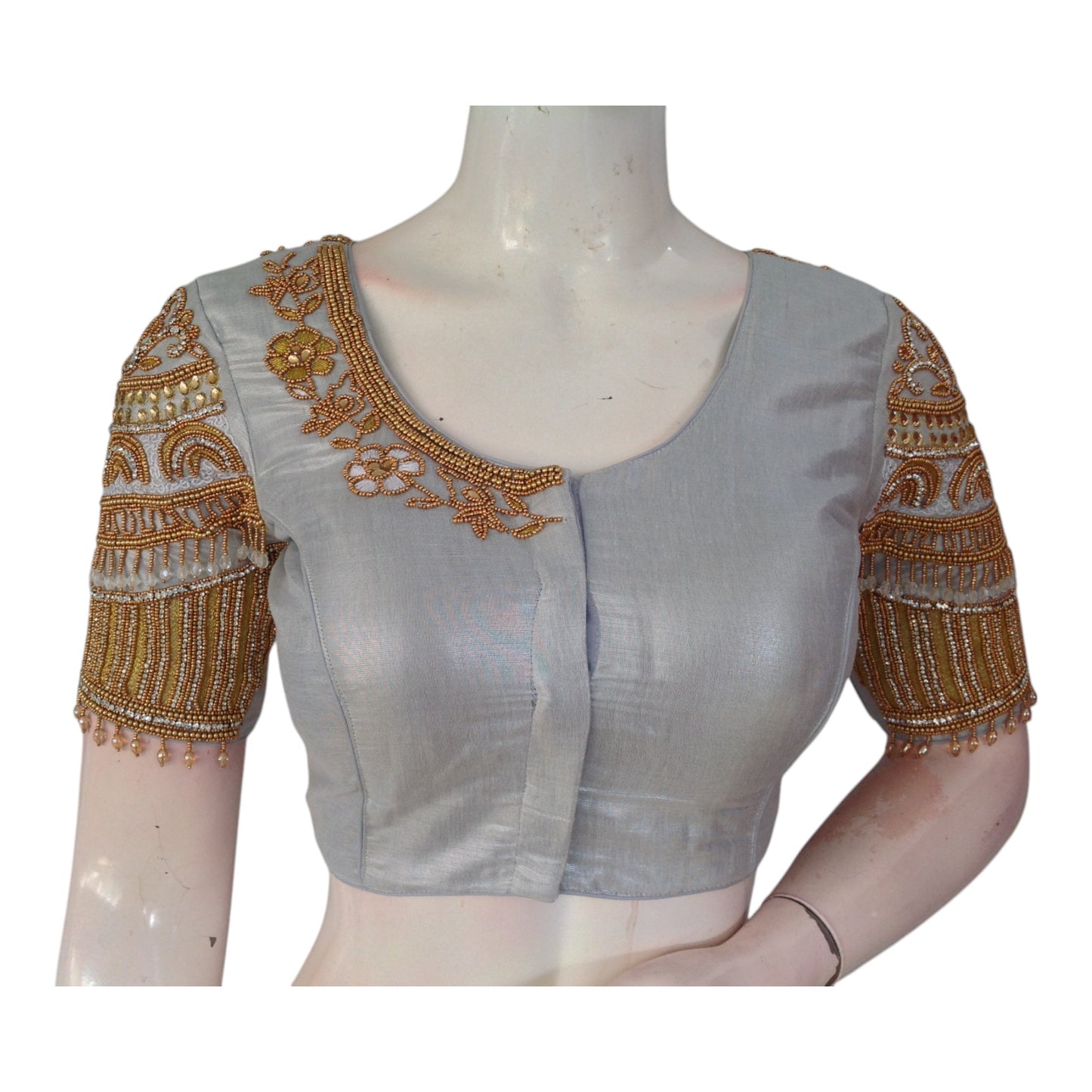 Bridal Special: Tissue Silk Blouse with Intricate Silver Aari Hand Work
