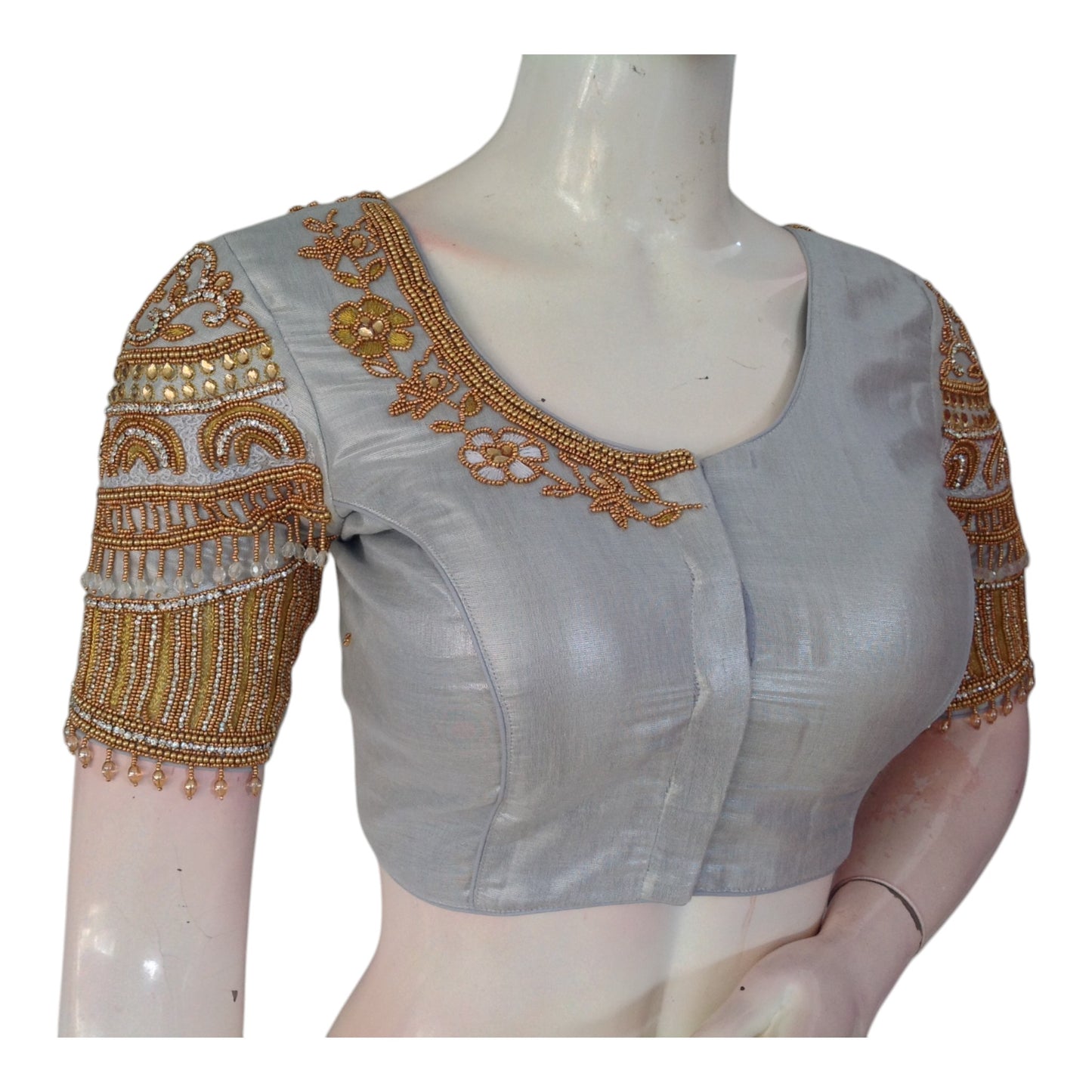 Bridal Special: Tissue Silk Blouse with Intricate Silver Aari Hand Work