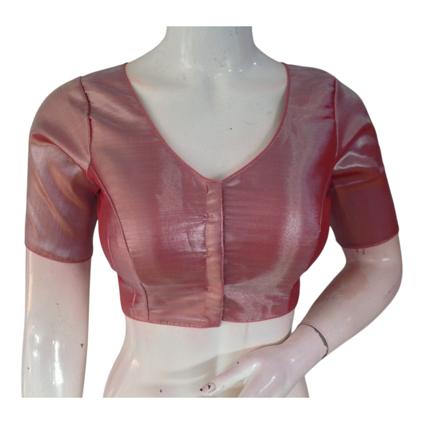 Pinkish Maroon Color Tissue Silk Ready made Saree Blouse - Simple & Warm Tone