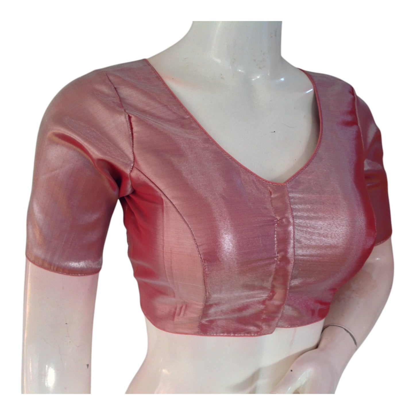 Pinkish Maroon Color Tissue Silk Ready made Saree Blouse - Simple & Warm Tone