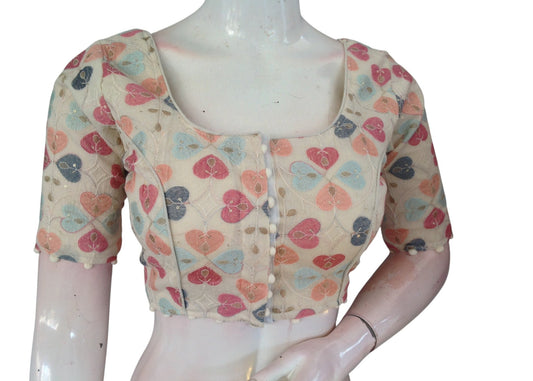 Artisan Khadi Cotton Readymade Blouse: Sequined & Embroidered