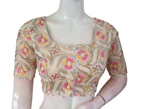 Designer Khadi Cotton Saree Blouse - Hand-Embroidered & Sequined