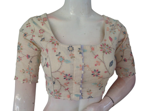 Rustic Charm: Khadi Cotton Blouse with Antique Sequins