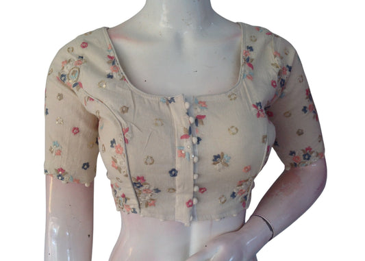 Whispering Petals Khadi Cotton Readymade Blouse: Subtle Sequined Detailing