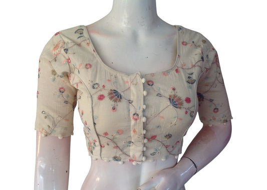 Fusion Flair" Khadi Blouse: Contemporary Cut, Traditional Sequins