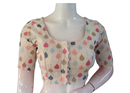 Vintage Vogue" Khadi Cotton Readymade Blouse: Retro Sequined Design