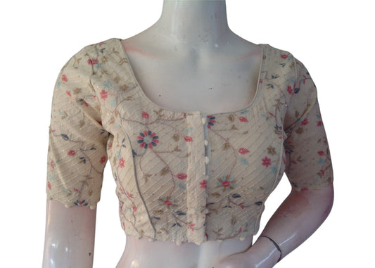 Geometric Glory" Khadi Cotton Ready made Blouse: Modern Sequined Patterns