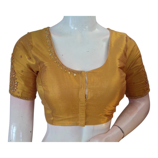 Golden Tissue Silk Blouse with Exquisite Aari Wedding Work