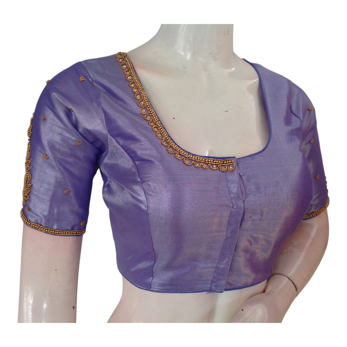 Dreamy Lavender Tissue Silk Blouse with Intricate Aari Work - D3 Blouses