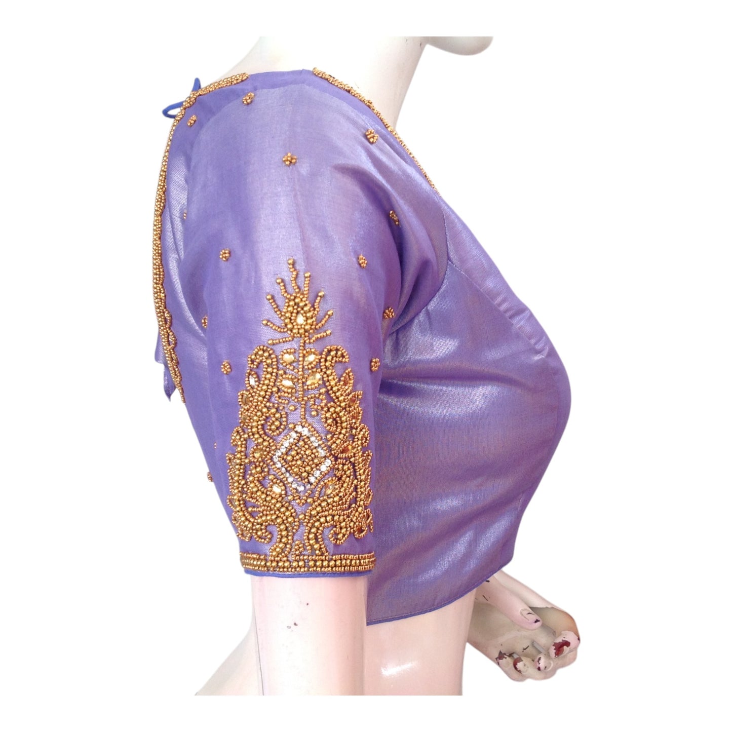 Dreamy Lavender Tissue Silk Blouse with Intricate Aari Work - D3 Blouses